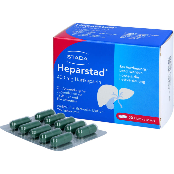 STADA Heparstad 400 mg Hartkapseln bei Verdauungsbeschwerden, fördert die Fettverdauung, 50 pcs. Capsules