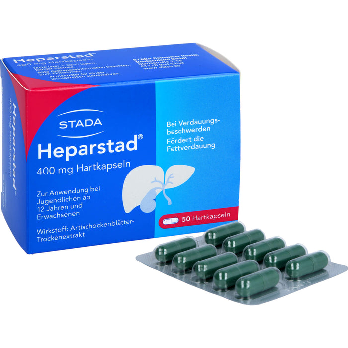 STADA Heparstad 400 mg Hartkapseln bei Verdauungsbeschwerden, fördert die Fettverdauung, 50 pcs. Capsules