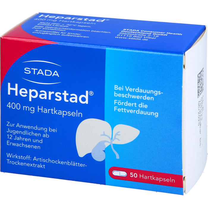 STADA Heparstad 400 mg Hartkapseln bei Verdauungsbeschwerden, fördert die Fettverdauung, 50 pcs. Capsules