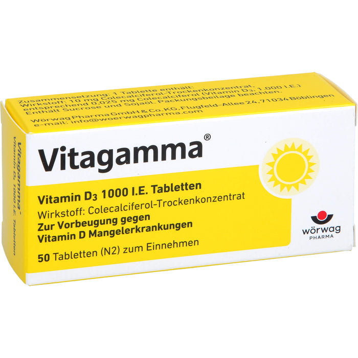 Wörwag Vitagamma Vitamin D3 1000 I.E. Tabletten zur Vorbeugung von Vitamin D Mangelerkrankungen, 50 St. Tabletten