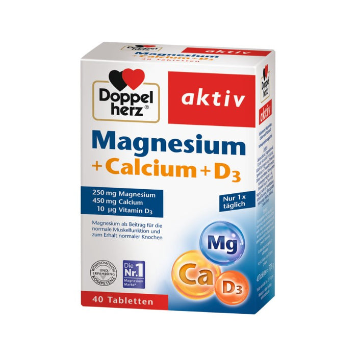 Doppelherz aktiv Magnesium + Calcium + D3 Tabletten für die Muskelfunktion und den Knochenerhalt, 40 pcs. Tablets