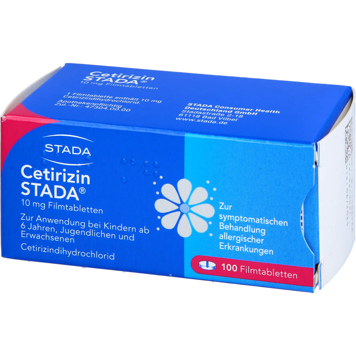 Cetirizin STADA 10 mg Filmtabletten zur symptomatischen Behandlung allergischer Erkrankungen, 100 pcs. Tablets