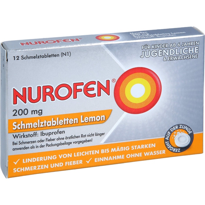 Nurofen Schmelztabletten Lemon bei Kopfschmerzen ab 6 Jahren 200mg, 12 pcs. Tablets