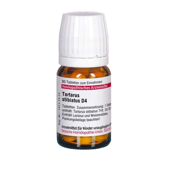 Tartarus stibiatus D4 DHU Tabletten, 80 pc Tablettes