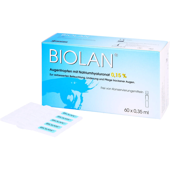 Biolan Augentropfen zur verbesserten Befeuchtung, Linderung und Pflege trockener Haut, 60 pc Pipettes à dose unique