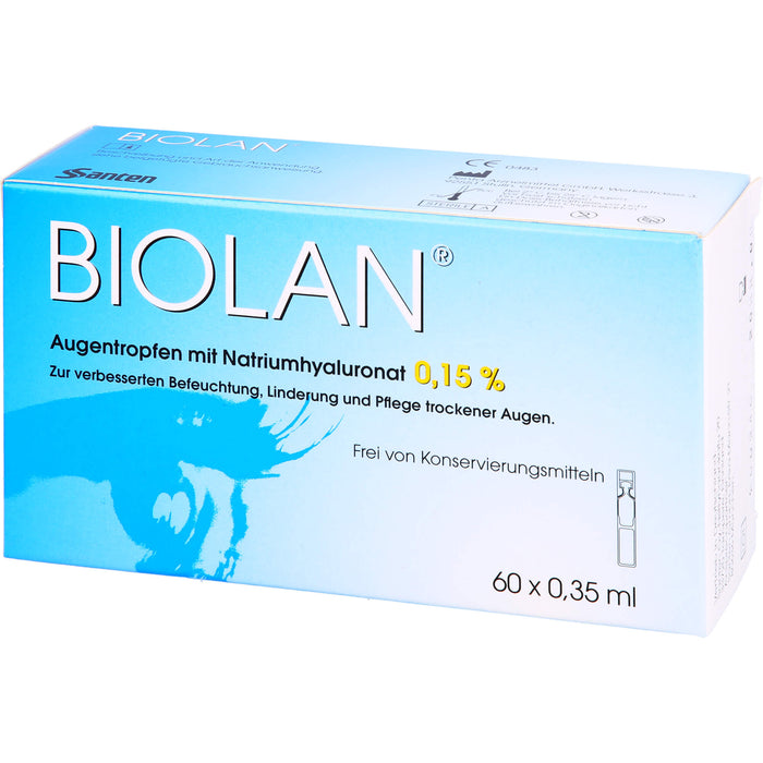 Biolan Augentropfen zur verbesserten Befeuchtung, Linderung und Pflege trockener Haut, 60 pc Pipettes à dose unique