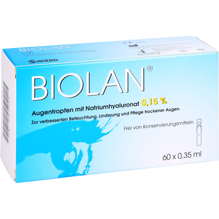 Biolan Augentropfen zur verbesserten Befeuchtung, Linderung und Pflege trockener Haut, 60 pcs. Single-dose pipettes