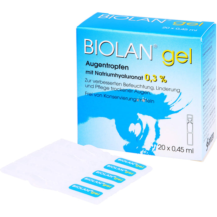 BIOLAN Gel Augentropfen mit Natriumhyaluronat 0,3% für trockene Augen, 20 pcs. Single-dose pipettes