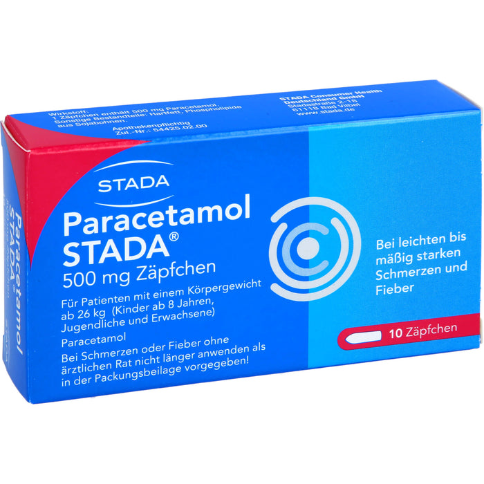 Paracetamol STADA 500 mg Zäpfchen bei Schmerzen und Fieber, 10 pc Suppositoires