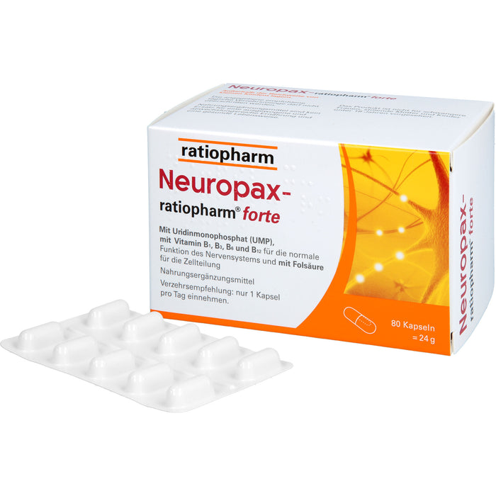 Neuropax-ratiopharm forte Kapseln mit Uridinmonophosphat (UMP), Vitamin B12 und Folsäure zur Unterstützung der Nervenregeneration, 80 pcs. Capsules