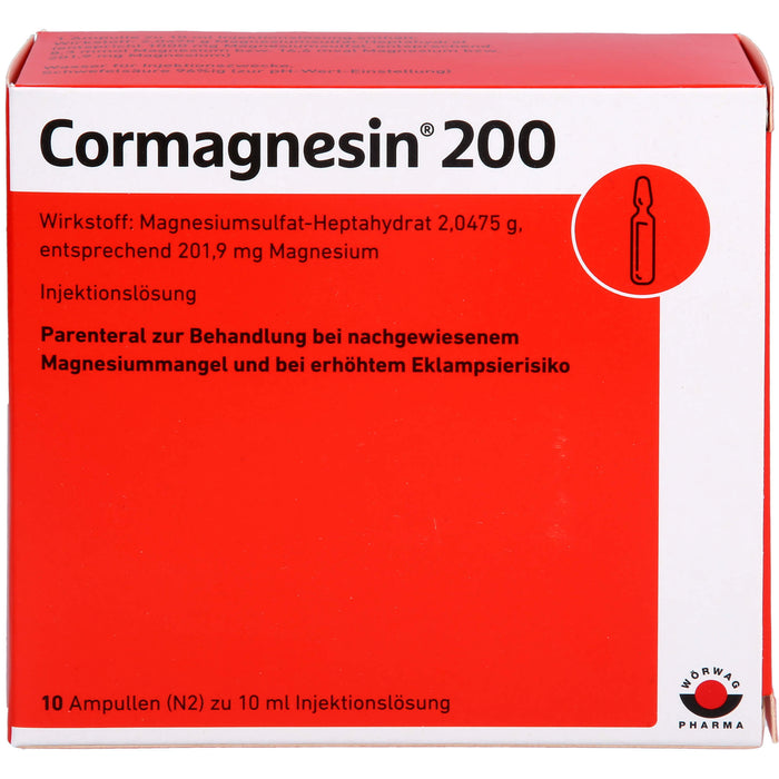Wörwag Cormagnesin 200 Injektionslösung zur Therapie eines Magnesiummangels, 10 St. Ampullen