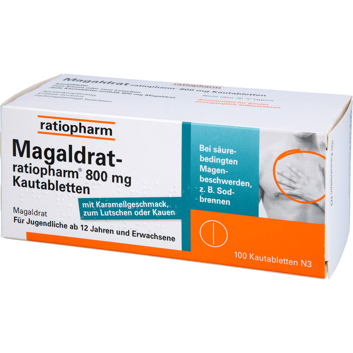 Magaldrat-ratiopharm 800 mg Kautabletten bei säurebedingten Magenbeschwerden z.B.  Sodbrennen, 100 pcs. Tablets