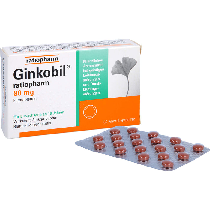 Ginkobil ratiopharm 80 mg Filmtabletten bei geistigen Leistungsstörungen und Durchblutungsstörungen, 60 St. Tabletten