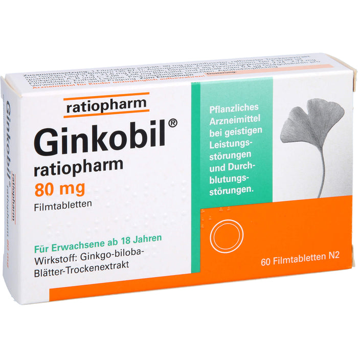 Ginkobil ratiopharm 80 mg Filmtabletten bei geistigen Leistungsstörungen und Durchblutungsstörungen, 60 St. Tabletten