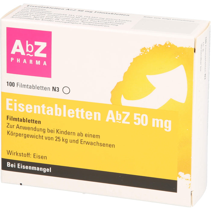 Eisentabletten AbZ 50 mg Filmtabletten, 100 pc Tablettes