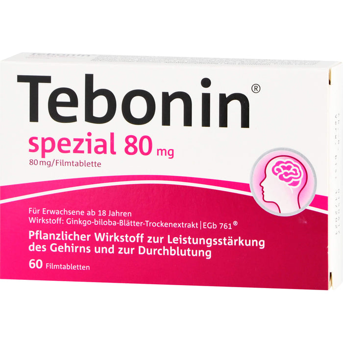 Tebonin spezial 80 mg Filmtabletten zur Leistungsstärkung des Gehirns und zur Durchblutung, 60 pc Tablettes