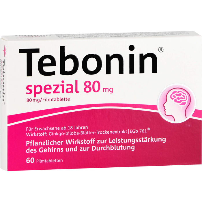 Tebonin spezial 80 mg Filmtabletten zur Leistungsstärkung des Gehirns und zur Durchblutung, 60 pc Tablettes