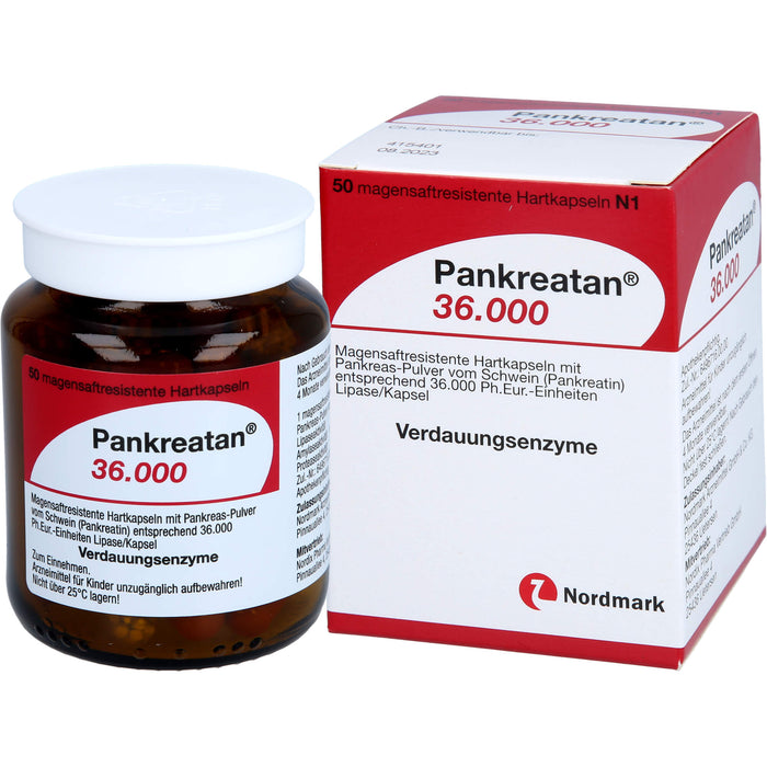 Pankreatan 36.000 Hartkapseln Verdauungsenzyme mit Pankreas-Pulver vom Schwein, 50 pcs. Capsules