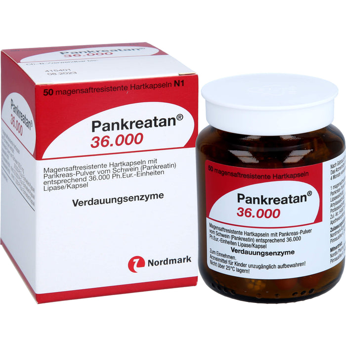 Pankreatan 36.000 Hartkapseln Verdauungsenzyme mit Pankreas-Pulver vom Schwein, 50 pcs. Capsules