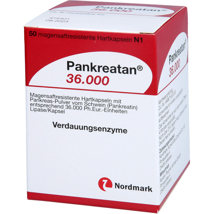 Pankreatan 36.000 Hartkapseln Verdauungsenzyme mit Pankreas-Pulver vom Schwein, 50 pcs. Capsules