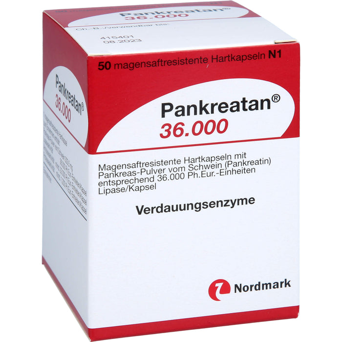 Pankreatan 36.000 Hartkapseln Verdauungsenzyme mit Pankreas-Pulver vom Schwein, 50 pcs. Capsules