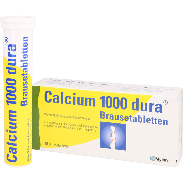 Calcium 1000 dura Brausetabletten zur Vorbeugung von Calcium-Mangel und zur unterstützenden Behandlung bei Osteoporose, 40 pcs. Tablets