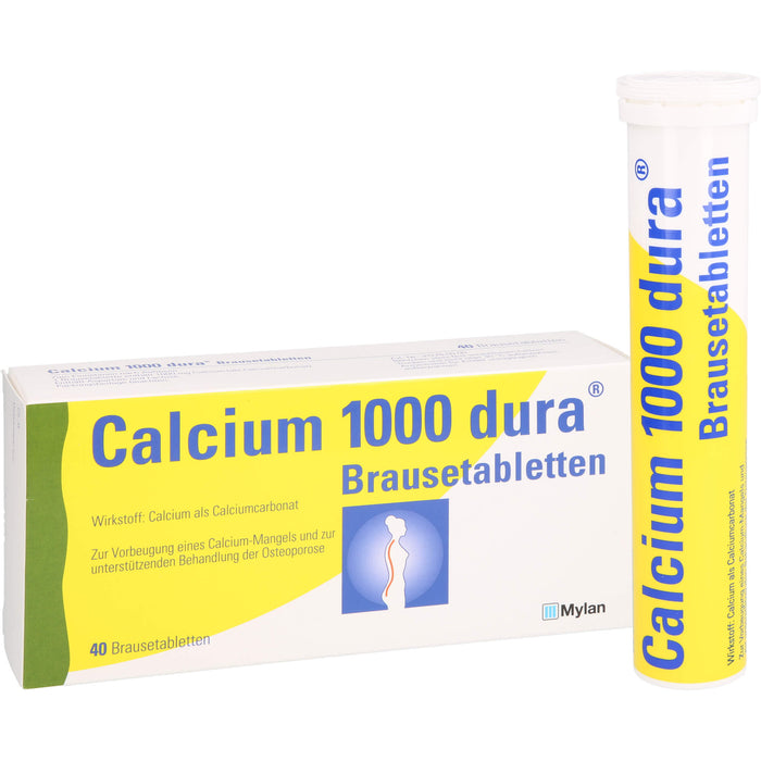Calcium 1000 dura Brausetabletten zur Vorbeugung von Calcium-Mangel und zur unterstützenden Behandlung bei Osteoporose, 40 pcs. Tablets