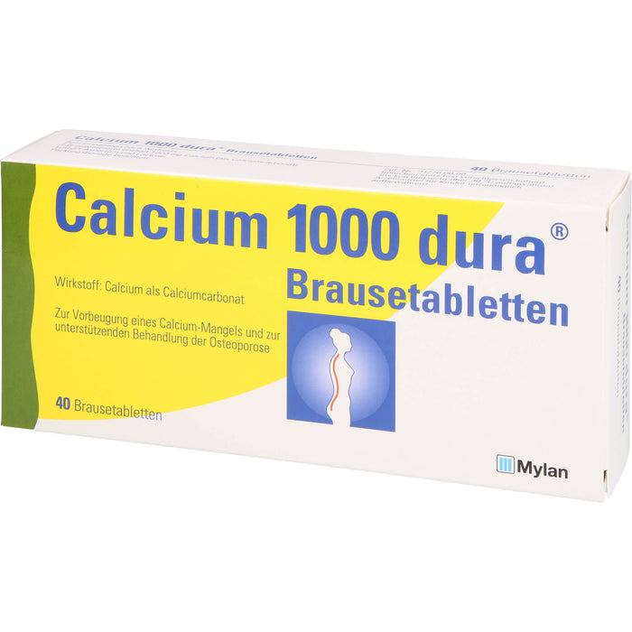 Calcium 1000 dura Brausetabletten zur Vorbeugung von Calcium-Mangel und zur unterstützenden Behandlung bei Osteoporose, 40 pcs. Tablets