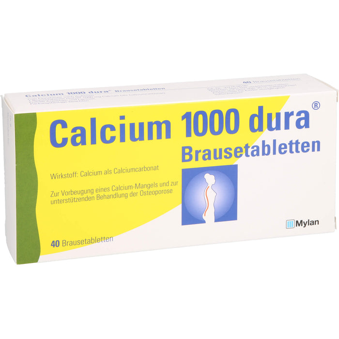 Calcium 1000 dura Brausetabletten zur Vorbeugung von Calcium-Mangel und zur unterstützenden Behandlung bei Osteoporose, 40 pcs. Tablets