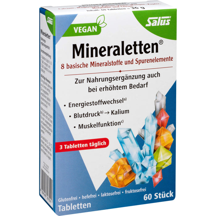 Salus Mineraletten Tabletten mit Mineralstoffen und Spurenelementen für  den Energiestoffwechsel, Blutdruck und Muskelfunktion, 60 pcs. Tablets