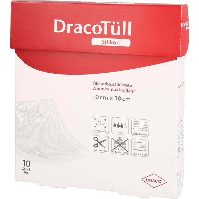 DracoTüll Silikonbeschichtigte Wundkontaktauflage 10 x 10 cm steril, 10 pcs. Patch