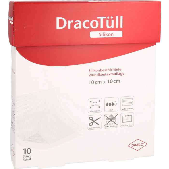 DracoTüll Silikonbeschichtigte Wundkontaktauflage 10 x 10 cm steril, 10 pcs. Patch