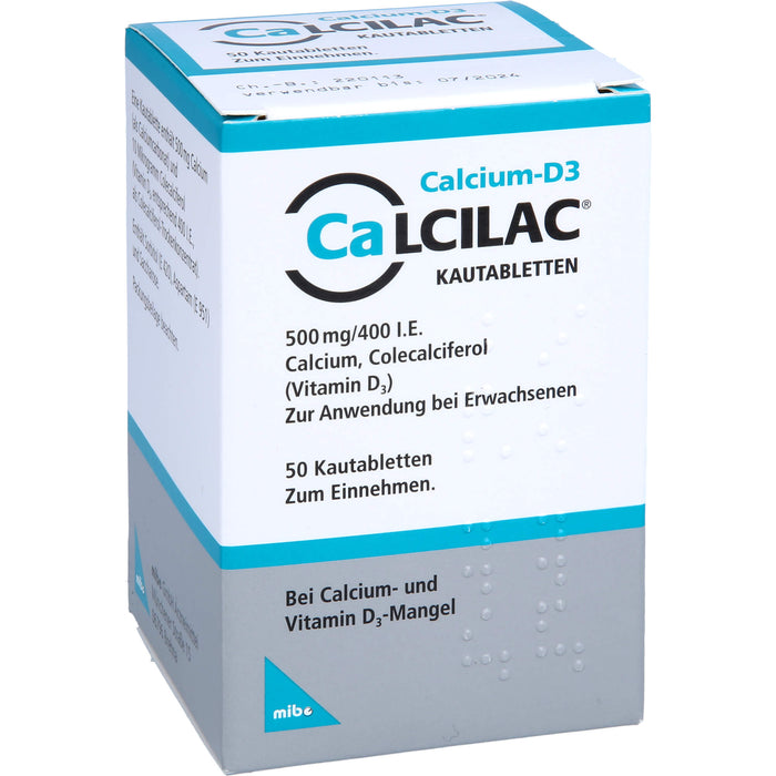 Calcilac Kautabletten 500 mg/400 I.E. bei Vitamin-D- und Calcium-Mangelzuständen, 50 pcs. Tablets