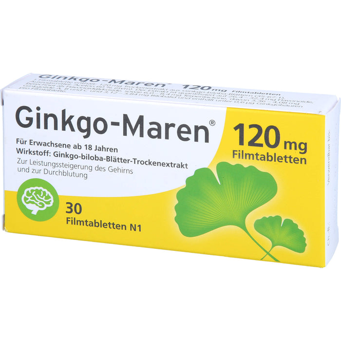 Ginkgo-Maren 120 mg Filmtabletten zur Leistungssteigerung des Gehirns und zur Durchblutung, 30 pcs. Tablets