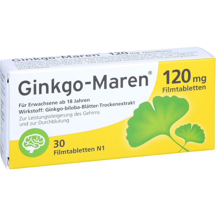 Ginkgo-Maren 120 mg Filmtabletten zur Leistungssteigerung des Gehirns und zur Durchblutung, 30 pcs. Tablets