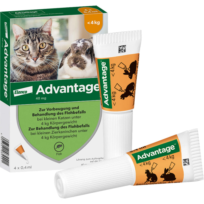 advantage 40 mg zur Vorbeugung und Behandlung des Flohbefalls bei Katzen und Zierkaninchen bis 4 kg, 4 pcs. Single dose containers