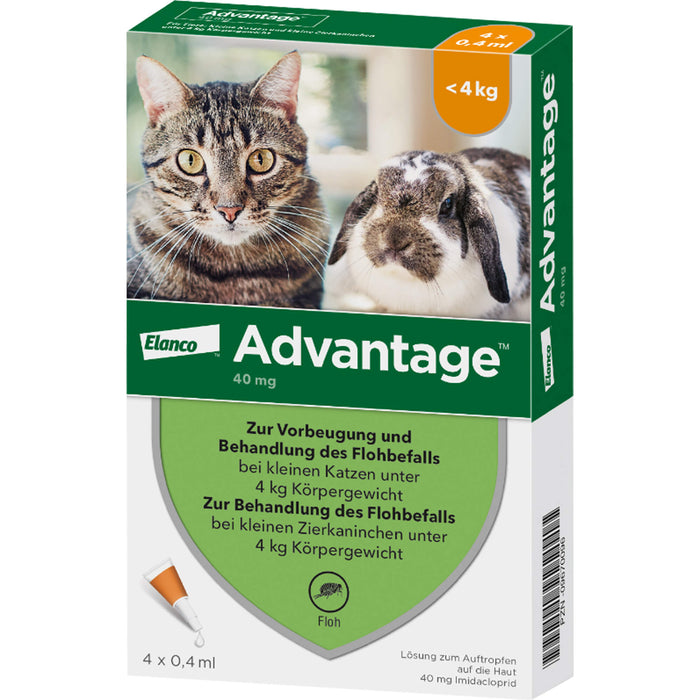 advantage 40 mg zur Vorbeugung und Behandlung des Flohbefalls bei Katzen und Zierkaninchen bis 4 kg, 4 pcs. Single dose containers