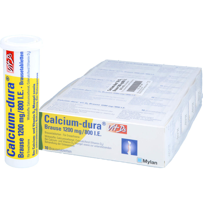 Calcium-dura Vit D3 1200 mg/ 800 I.E. Brausetabletten zur unterstützenden Behandlung von Osteoporose, 50 pcs. Effervescent tablets