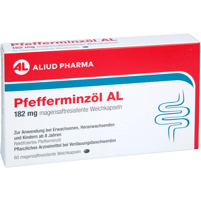 ALIUD PHARMA Pfefferminzöl 182 mg Weichkapseln zur Linderung von krampfartigen Beschwerden des Verdauungstraktes, 60 St. Kapseln