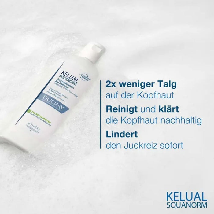 DUCRAY Kelual Squanorm talgreduzierendes Kur-Shampoo bei fettigen Schuppen, 400 ml Shampoing