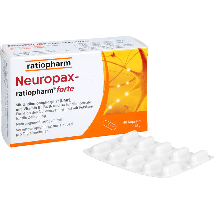 Neuropax-ratiopharm forte Kapseln mit Uridinmonophosphat (UMP), Vitamin B12 und Folsäure zur Unterstützung der Nervenregeneration, 40 pc Capsules