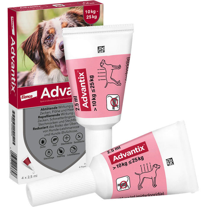 Advantix Spot-On 250 für mittelgroße Hunde von 10 bis 25 kg gegen Zecken Flöhe und fliegende Insekten, 4 pcs. Solution