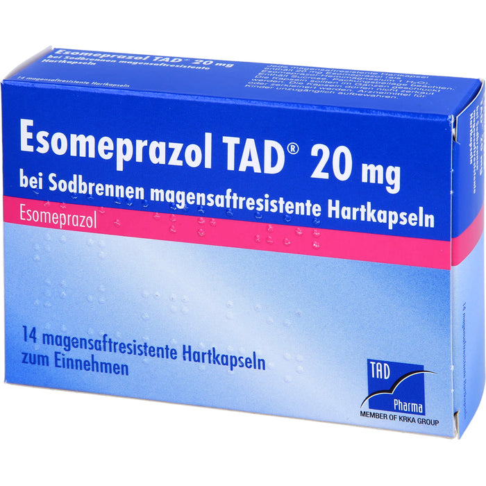 Esomeprazol TAD  20 mg bei Sodbrennen magensaftresistente Hartkapseln, 14 pcs. Capsules