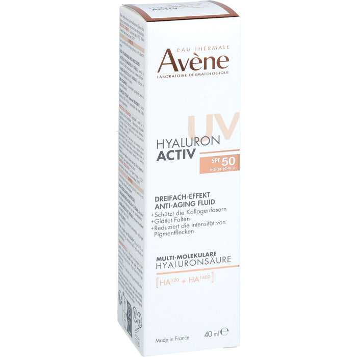 Avene Hyaluron activ UV Anti-Aging-Fluid mit dreifacher Wirksamkeit und LSF 50 glättet Falten und reduziert Pigmentflecken, 40 ml Solution