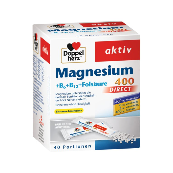 Doppelherz aktiv Magnesium 400 + B6 + B12 + Folsäure Direktgranulat mit Zitronen-Geschmack, 40 pcs. Sachets