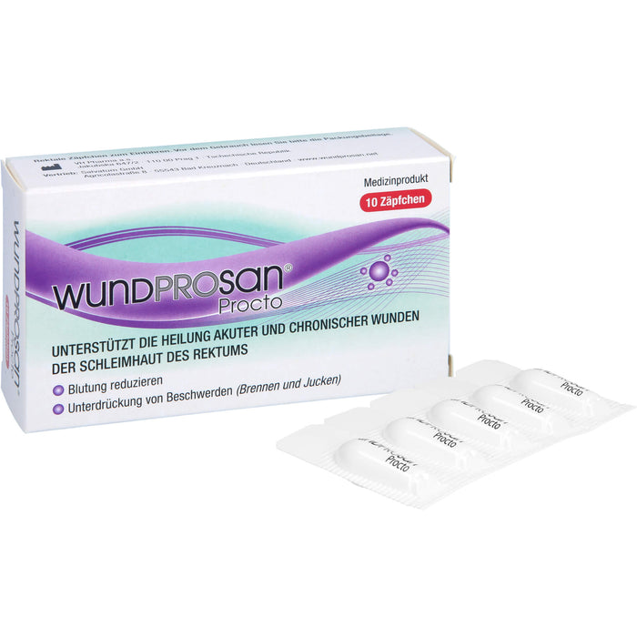 Wundprosan Procto Zäpfchen reduziert Blutungen und lindert Schmerzen bei Analfissuren, Analrhagaden und Hämorrohoiden, 10 pcs. Suppositories