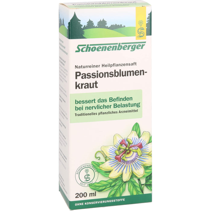Schoenenberger naturreiner Heilpflanzensaft Passionsblumenkraut bessert das Befinden nach nervlicher Belastung, 200 ml Solution