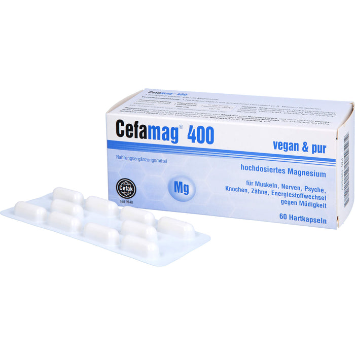 Cefamag 400 Kapseln für Muskeln, Nerven, Psyche, Knochen, Zähne und Energiestoffwechsel gegen Müdigkeit, 60 pc Capsules
