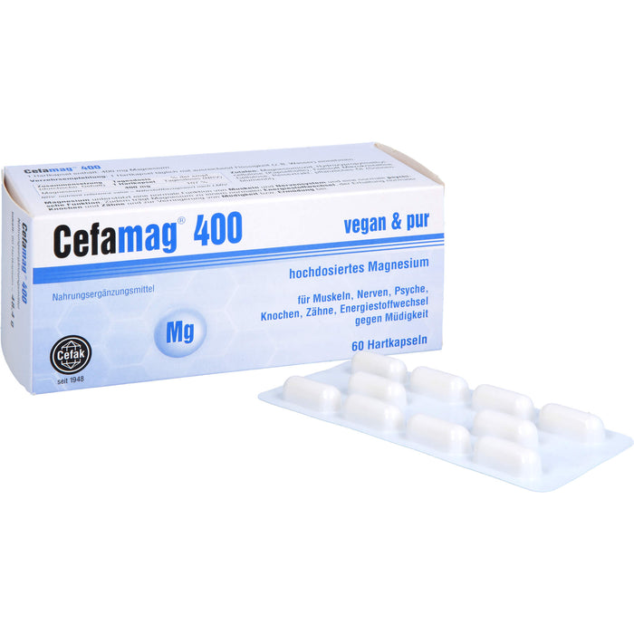 Cefamag 400 Kapseln für Muskeln, Nerven, Psyche, Knochen, Zähne und Energiestoffwechsel gegen Müdigkeit, 60 pc Capsules