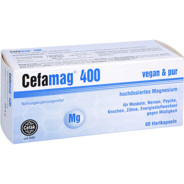 Cefamag 400 Kapseln für Muskeln, Nerven, Psyche, Knochen, Zähne und Energiestoffwechsel gegen Müdigkeit, 60 pc Capsules
